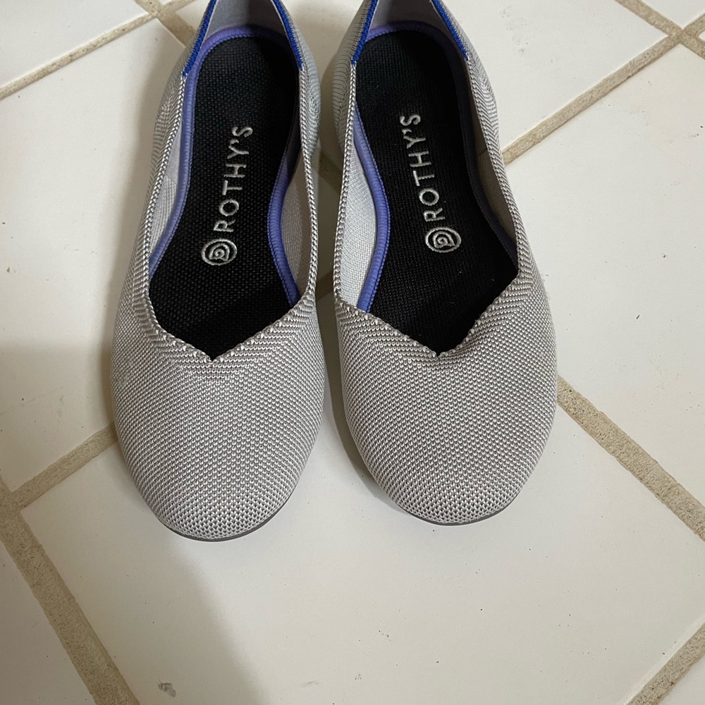 Rothy's Light Gray Flats with Blue Accents